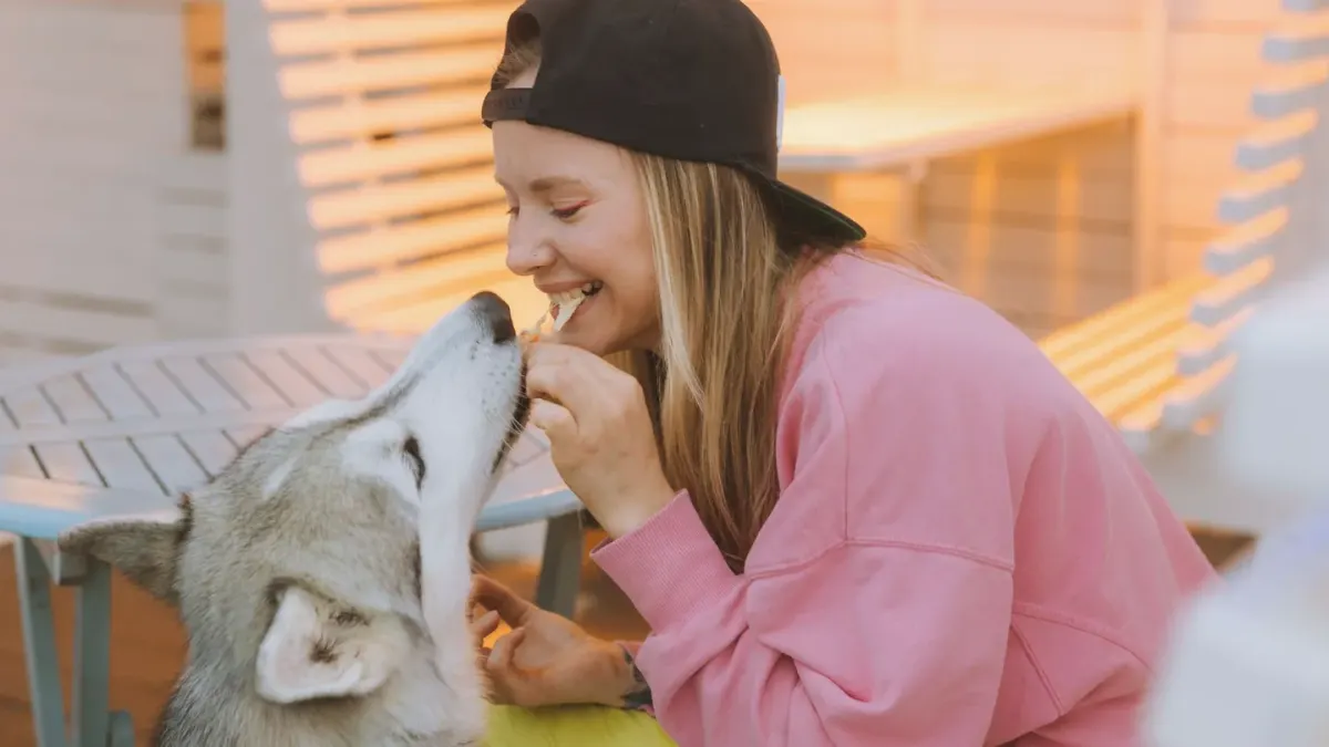 Dog eating outdoors