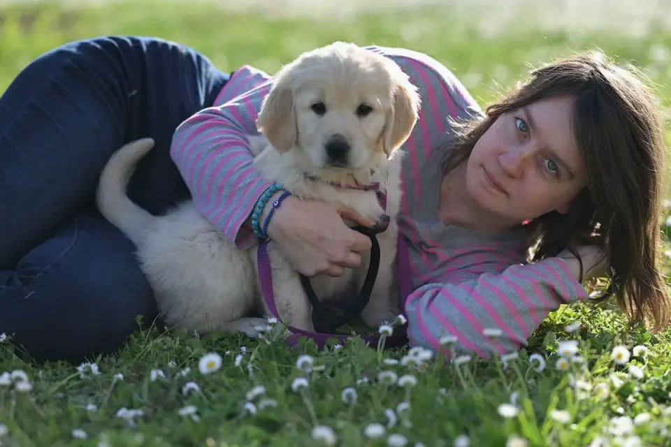 Dog owner at home