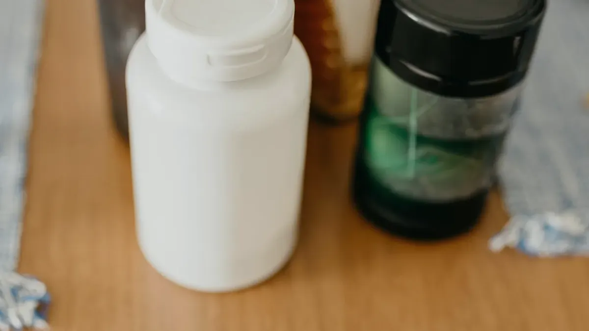 Unbranded bottles of dietary supplements